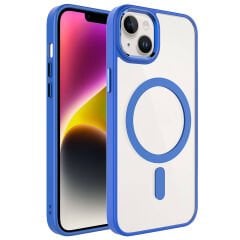 iPhone 13 Kılıf Wireless Şarj Özellikli Zore Krom M-safe Silikon Kılıf-Mavi