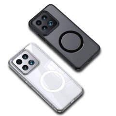 Xiaomi Mi 14 Kılıf Sert PC Arka Yüzey Wireless Şarj Özellikli Zore Flet M-safe Kılıf-Siyah
