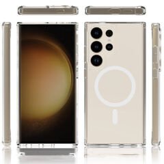 Galaxy S24 Ultra Kılıf M-safe Şarj Özellikli Şeffaf Sert PC Zore Embos Kılıf-Renksiz