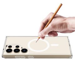 Galaxy S24 Ultra Kılıf M-safe Şarj Özellikli Şeffaf Sert PC Zore Embos Kılıf-Renksiz