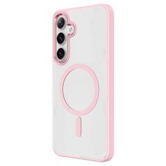Galaxy S24 Kılıf M-safe Şarj Özellikli Zore Krom M-safe Silikon Kılıf-Pembe
