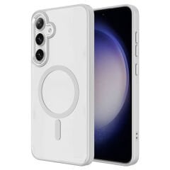 Galaxy S24 Kılıf M-safe Şarj Özellikli Zore Krom M-safe Silikon Kılıf-Lacivert
