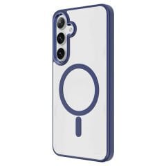 Galaxy S24 Kılıf M-safe Şarj Özellikli Zore Krom M-safe Silikon Kılıf-Lacivert