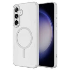 Galaxy S24 Kılıf M-safe Şarj Özellikli Zore Krom M-safe Silikon Kılıf-Sierra Mavi