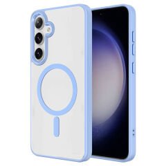Galaxy S24 Plus Kılıf M-safe Şarj Özellikli Zore Krom M-safe Silikon Kılıf-Sierra Mavi