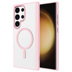 Galaxy S24 Ultra Kılıf M-safe Şarj Özellikli Zore Krom M-safe Silikon Kılıf-Pembe
