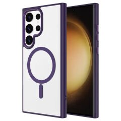 Galaxy S24 Ultra Kılıf M-safe Şarj Özellikli Zore Krom M-safe Silikon Kılıf-Lacivert