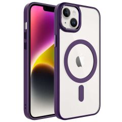 iPhone 14 Kılıf Wireless Şarj Özellikli Zore Krom M-safe Silikon Kılıf-Derin Mor