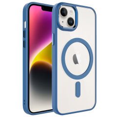 iPhone 14 Kılıf Wireless Şarj Özellikli Zore Krom M-safe Silikon Kılıf-Lavendery Gray