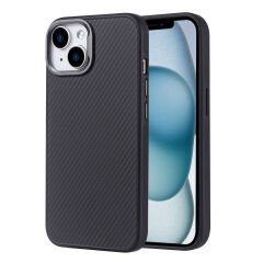 iPhone 14 Kılıf M-safe Şarj Özellikli Karbon Fiber Görünümlü Zore Troy Kılıf-Siyah