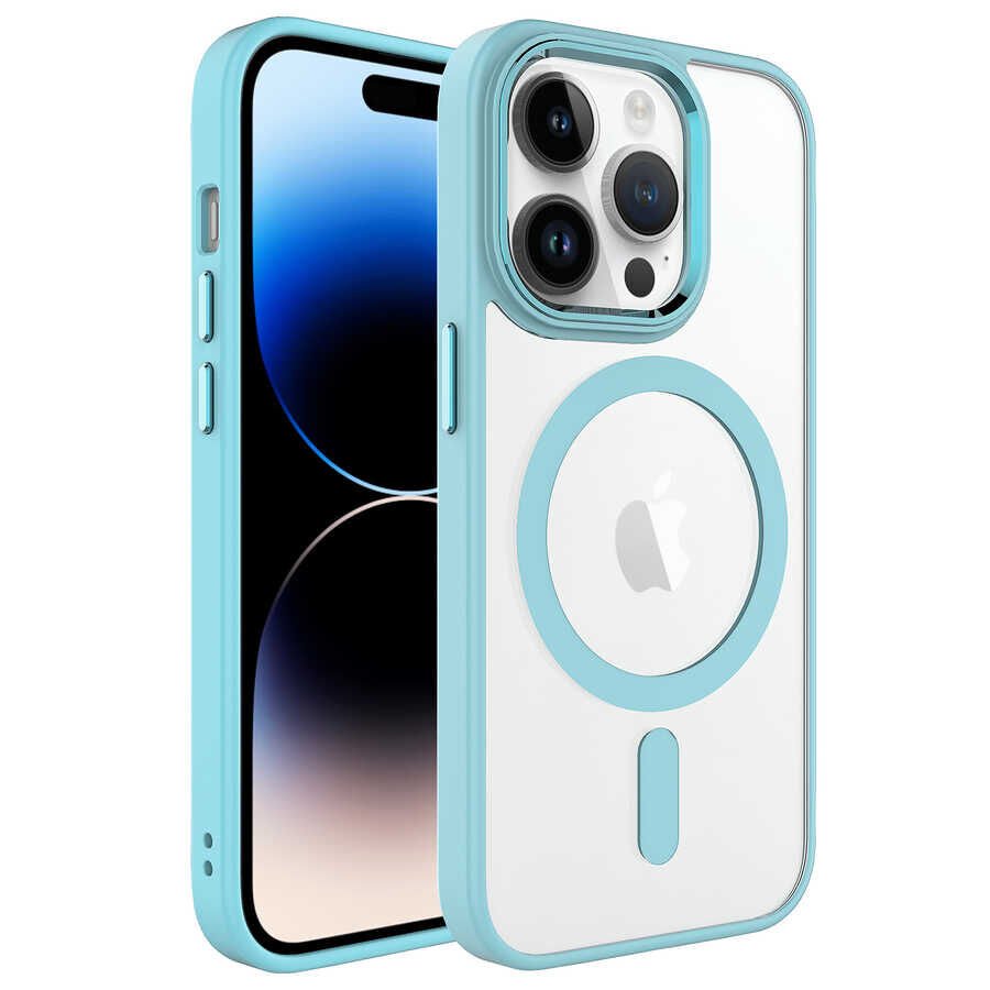 iPhone 14 Pro Kılıf Wireless Şarj Özellikli Zore Krom M-safe Silikon Kılıf-Yeşil