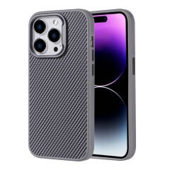 iPhone 15 Pro Max Kılıf M-safe Şarj Özellikli Karbon Fiber Görünümlü Zore Troy Kılıf-Siyah
