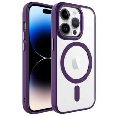 iPhone 14 Pro Kılıf Wireless Şarj Özellikli Zore Krom M-safe Silikon Kılıf-Derin Mor
