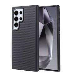 Galaxy S24 Ultra Kılıf M-safe Şarj Özellikli Karbon Fiber Görünümlü Zore Troy Kılıf-Siyah