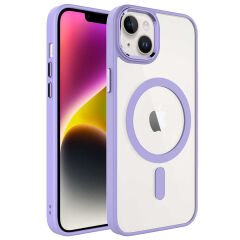 iPhone 14 Plus Kılıf Wireless Şarj Özellikli Zore Krom M-safe Silikon Kılıf-Lila
