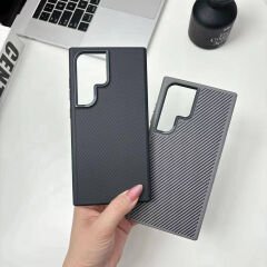 Galaxy S24 Ultra Kılıf M-safe Şarj Özellikli Karbon Fiber Görünümlü Zore Troy Kılıf-Gümüş