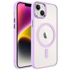 iPhone 14 Plus Kılıf Wireless Şarj Özellikli Zore Krom M-safe Silikon Kılıf-Pembe Açık