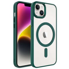 iPhone 14 Plus Kılıf Wireless Şarj Özellikli Zore Krom M-safe Silikon Kılıf-Koyu Yeşil