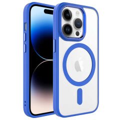iPhone 14 Pro Max Kılıf Wireless Şarj Özellikli Zore Krom M-safe Silikon Kılıf-Mavi