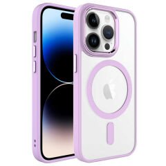 iPhone 14 Pro Max Kılıf Wireless Şarj Özellikli Zore Krom M-safe Silikon Kılıf-Pembe Açık