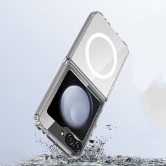 Galaxy Z Flip 6 Kılıf M-safe Şarj Özellikli Şeffaf Sert PC Zore Embos Kılıf-Şeffaf