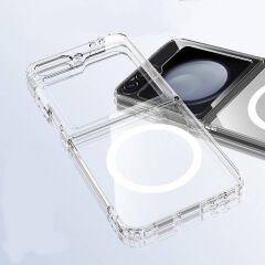 Galaxy Z Flip 6 Kılıf M-safe Şarj Özellikli Şeffaf Sert PC Zore Embos Kılıf-Şeffaf