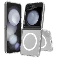 Galaxy Z Flip 6 Kılıf M-safe Şarj Özellikli Şeffaf Sert PC Zore Embos Kılıf-Şeffaf