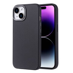 iPhone 15 Kılıf M-safe Şarj Özellikli Karbon Fiber Görünümlü Zore Troy Kılıf-Siyah
