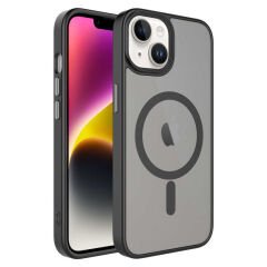 iPhone 14 Kılıf Mat Arka Yüzey Wireless Şarj Özellikli Zore Flet M-safe Kılıf-Mavi