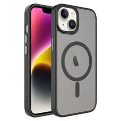 iPhone 14 Kılıf Mat Arka Yüzey Wireless Şarj Özellikli Zore Flet M-safe Kılıf-Pembe