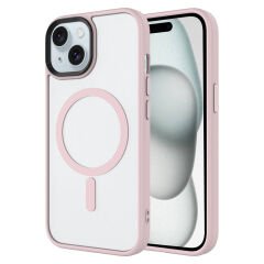 iPhone 14 Kılıf Mat Arka Yüzey Wireless Şarj Özellikli Zore Flet M-safe Kılıf-Pembe