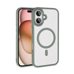 iPhone 16 Kılıf Wireless Şarj Özellikli Zore Krom M-safe Silikon Kılıf-Titanyum-Gri