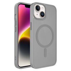 iPhone 14 Kılıf Mat Arka Yüzey Wireless Şarj Özellikli Zore Flet M-safe Kılıf-Gri