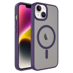 iPhone 14 Plus Kılıf Mat Arka Yüzey Wireless Şarj Özellikli Zore Flet M-safe Kılıf-Derin Mor