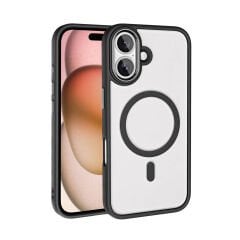 iPhone 16 Kılıf Wireless Şarj Özellikli Zore Krom M-safe Silikon Kılıf-Gold