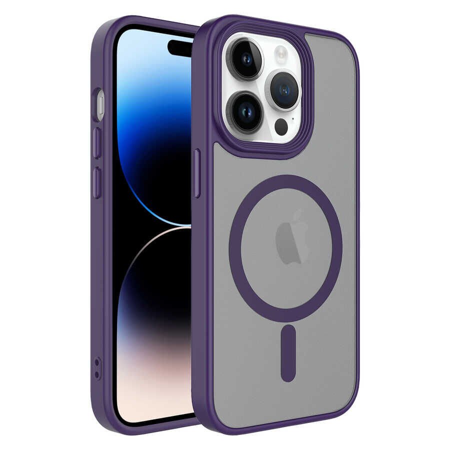 iPhone 14 Pro Kılıf Mat Arka Yüzey Wireless Şarj Özellikli Zore Flet M-safe Kılıf-Lacivert