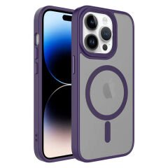 iPhone 14 Pro Kılıf Mat Arka Yüzey Wireless Şarj Özellikli Zore Flet M-safe Kılıf-Lacivert