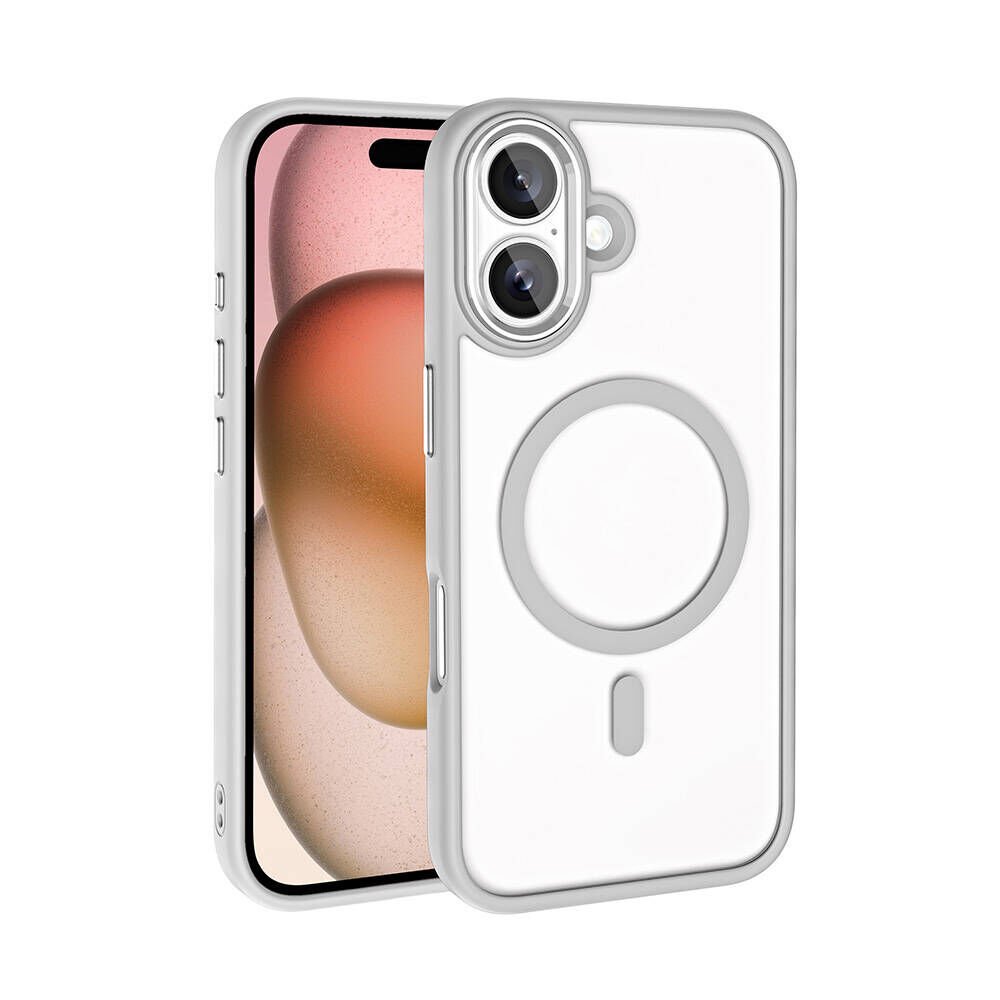 iPhone 16 Plus Kılıf Wireless Şarj Özellikli Zore Krom M-safe Silikon Kılıf-Gümüş