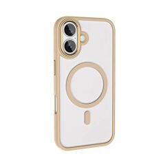 iPhone 16 Plus Kılıf Wireless Şarj Özellikli Zore Krom M-safe Silikon Kılıf-Gümüş
