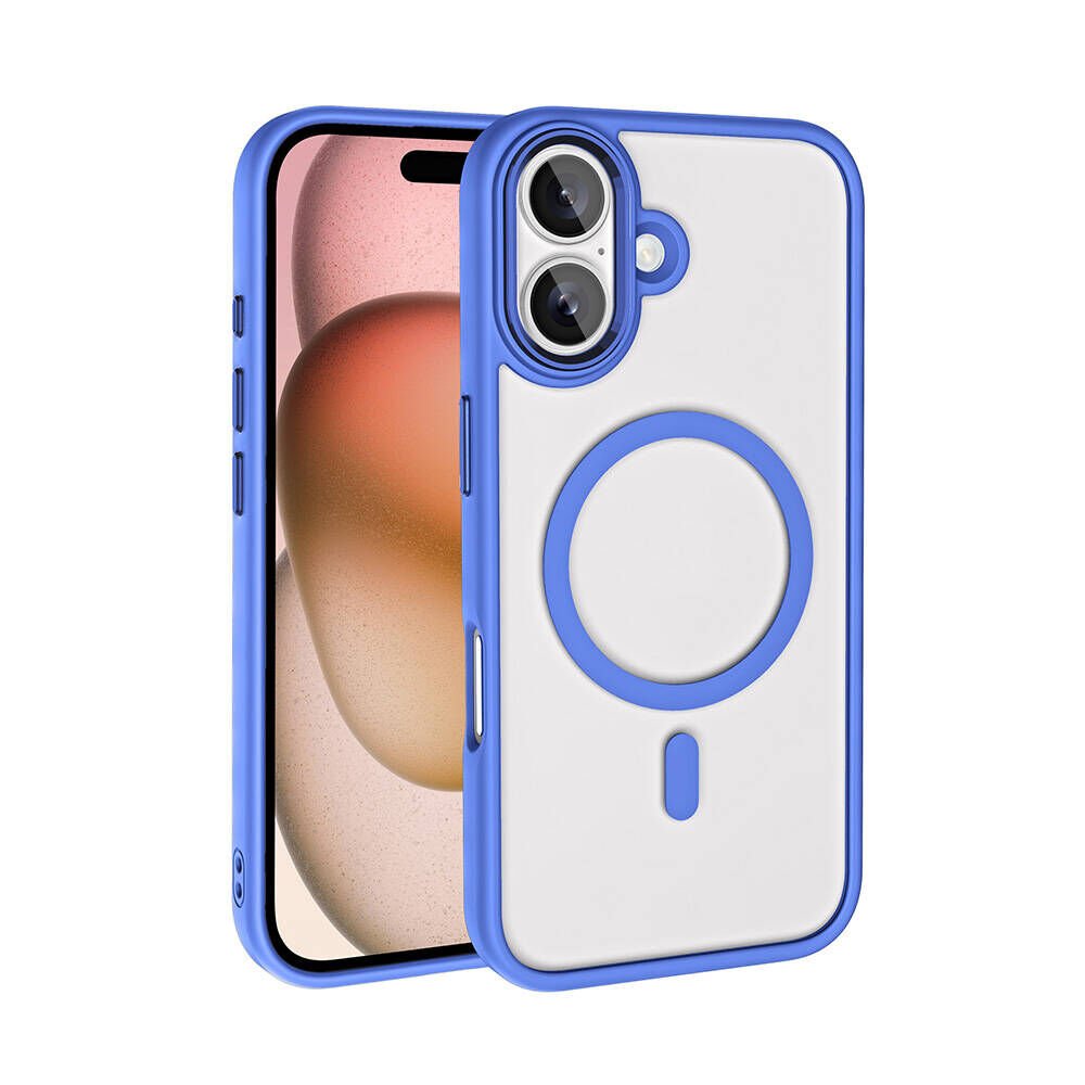 iPhone 16 Plus Kılıf Wireless Şarj Özellikli Zore Krom M-safe Silikon Kılıf-Mavi