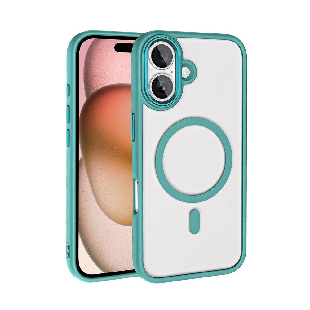 iPhone 16 Plus Kılıf Wireless Şarj Özellikli Zore Krom M-safe Silikon Kılıf-Yeşil