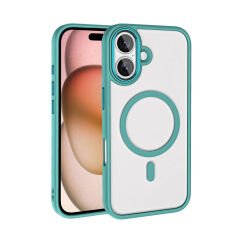 iPhone 16 Plus Kılıf Wireless Şarj Özellikli Zore Krom M-safe Silikon Kılıf-Yeşil