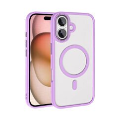 iPhone 16 Plus Kılıf Wireless Şarj Özellikli Zore Krom M-safe Silikon Kılıf-Pembe