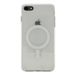 iPhone SE 2022 Kılıf M-safe Şarj Özellikli Şeffaf Sert PC Zore Embos Kılıf-Renksiz