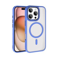 iPhone 16 Pro Kılıf Wireless Şarj Özellikli Zore Krom M-safe Silikon Kılıf-Mavi