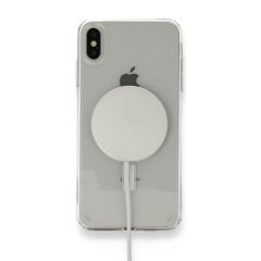 iPhone XS 5.8 Kılıf M-safe Şarj Özellikli Şeffaf Sert PC Zore Embos Kılıf-Renksiz