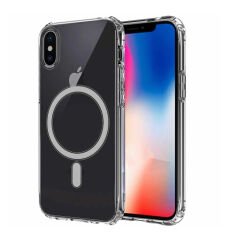 iPhone XS 5.8 Kılıf M-safe Şarj Özellikli Şeffaf Sert PC Zore Embos Kılıf-Renksiz