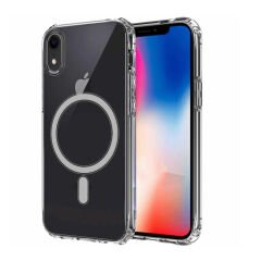 iPhone XR 6.1 Kılıf M-safe Şarj Özellikli Şeffaf Sert PC Zore Embos Kılıf-Renksiz