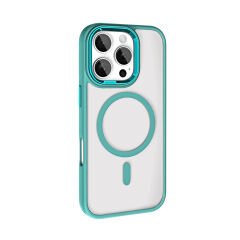 iPhone 16 Pro Kılıf Wireless Şarj Özellikli Zore Krom M-safe Silikon Kılıf-Pembe