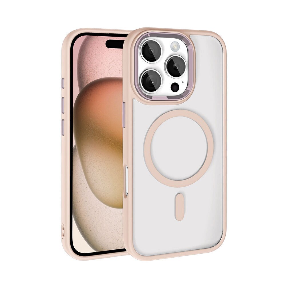 iPhone 16 Pro Kılıf Wireless Şarj Özellikli Zore Krom M-safe Silikon Kılıf-Rose Gold
